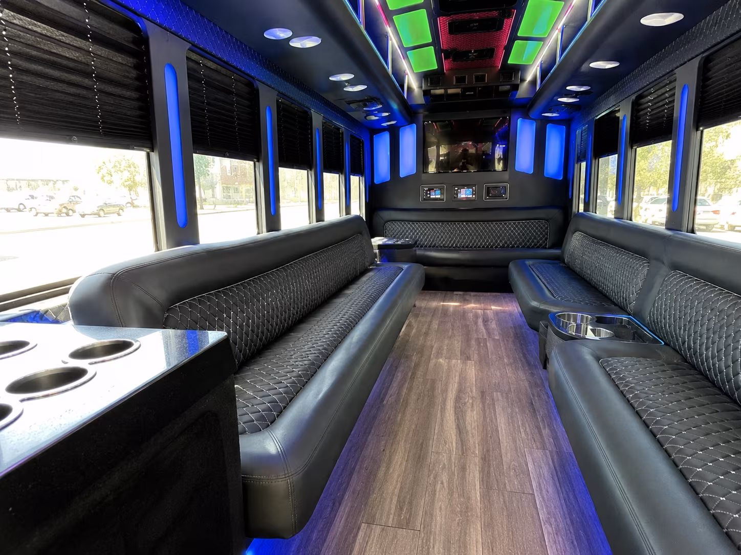 eastvale 15 passenger party bus inside