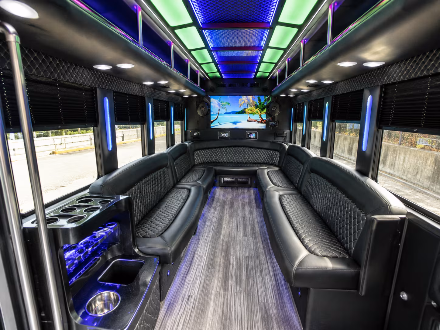 eastvale 18 passenger party bus inside